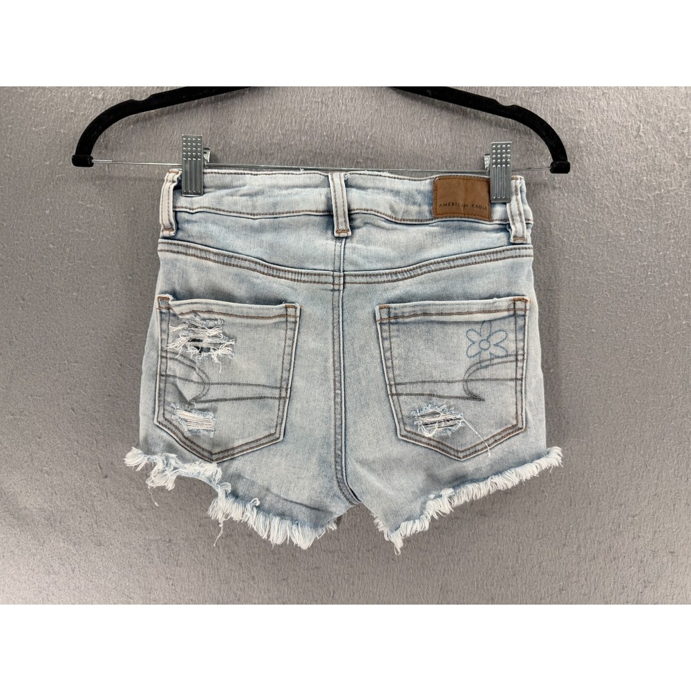 American Eagle Hi-Rise Shortie Jean Shorts 000 Denim Cut Off Coquette Soft Girl - Picture 5 of 13